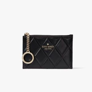 Kate Spade Quilted Black Card Holder with Gold Chain